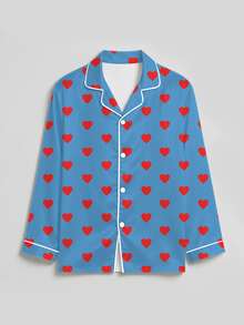2pcs Men's Pajama Set, Satin Silk Heart Print Button Long Sleeve Top And Pants Loungewear Set, Autumn/Winter Clothing, Perfect Gift - Multicolor - View 5