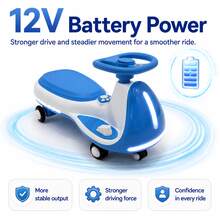 12V Electric Ride On Wiggle Car For Kids 3-8, 2-In-1 Electric & Manual Riding Toy With Bluetooth Music, LED Wheels & Early Education, Rechargeable Outdoor Ride On Toys For Boys Girls, Ideal Toddler Electric Ride On Toys & Kids Motorized Car.Blue - Blue - View 4