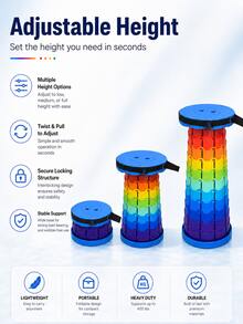 Lightweight Telescopic Cylindrical Camping Stool Folding Stool - Sturdy And Lightweight, Adjustable Height, With Handle, Suitable For Hiking, BBQ And Outdoor Activities, Camping And Patio Leisure, Travel And Fishing, Portable Telescopic Stool Outdoor Chair Rainbow Stool - Multicolor - View 6