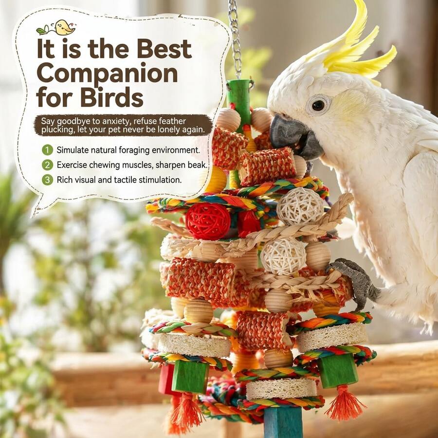 1pc Bird Supplies Pet Supplies Bird Cage Hanging Ornament Bird Toy Accessories Bird Training Supplies Multi-Layer Corn Cob Colorful Rattan Ball Raffia Wood Block Chewing Boredom Relief Cage Hanging Toy Bird Chewing Toy Bird Cage Accessories Suitable For Small And Medium Parrots (Random Color) - A+B - View 1