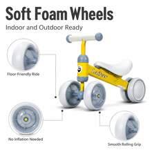 Balance Bike 1 Year Old – 4-Wheel Toddler Bike With Light-Up Wheels & Stable Steel Frame, Fun Toddler Outdoor Toys For Indoor Outdoor Play, Perfect As 1 Year Old Boy Gifts, Baby Toys 1 Year Old & 1st Birthday Girl Gifts Yellow - Yellow - View 8