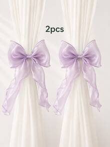 2PCS-Silk Bow Window Curtain Tie Backs, Ribbons & Bows,Lace Ribbon Bow Curtain Clips, French Bow Rope Fixers Decor Suitable For Wedding, Home, Bedroom, Office - Bow - View 15