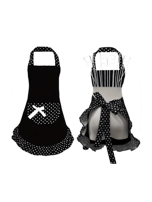 2pcs Vintage British Style Red & Black Striped Ruffle Apron With Bow Pocket, Adjustable, Versatile For Kitchen Baking, Cafe Service, Vintage Photography