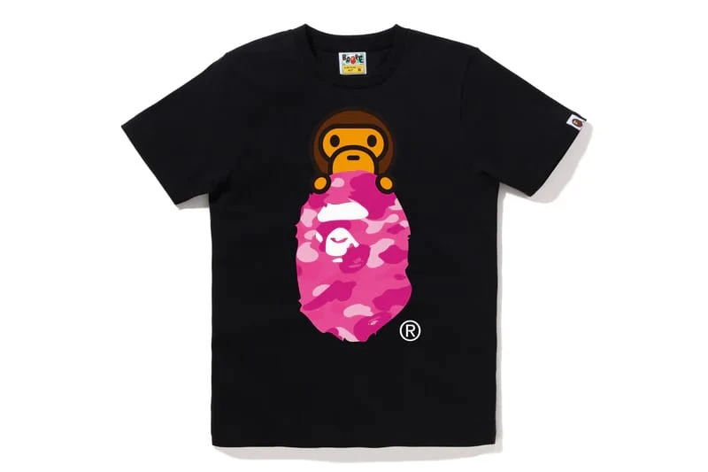 Ape Head Graphic Tee,Rose pink camouflage and ape,Streetwear Cartoon Graphic , American retro college style top, 100% cotton, summer t-shirt, women's t-shirt. - Schwarz - Übersicht 1