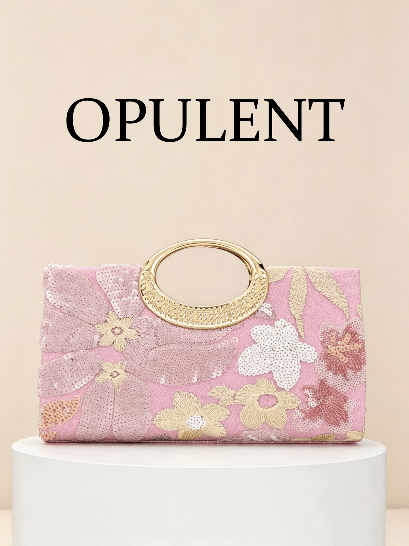 1件粉色亮片刺繡花卉晚宴包,金屬環手柄正式派對手拿包,亮片刺繡工藝,3D花卉設計(隨機圖案),必備婚禮配件,情人節禮物,適用於婚禮、慶典及其他正式場合 - 粉色 - 查看 1