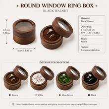 MerexSync 1pc Personalized Round Walnut Wood Ring Box With Transparent Window, Customized Laser Engraved Initials And Date, Wedding Proposal Engagement Anniversary Gift Wooden Ring Box, Wedding, Wedding Accessories, Wedding Ring Box, Souvenir, Wedding Decoration, Bride, Groom, Ring Box, Wooden Ring Box - Multicolor - View 10