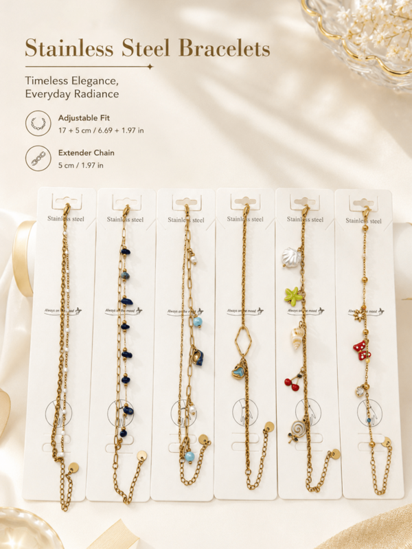 Women's Bracelet Set, 304 Stainless Steel 18K Gold Plated, Ocean Shell, Conch, Starfish, Pearl Pendant, Gold Adjustable Extension Chain, Colorful Beads, Sweet Vintage Elegant Style, Summer Vacation, Daily Commute, Layered Jewelry Gift