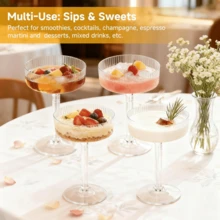 Ribbed Vintage Decorative Martini, Champagne And Cocktail Glasses, 8 Oz Rippled Cups, Indoor And Outdoor Gifts, Suitable For Weddings, Birthdays And Other Large Parties - Multicolor - View 2
