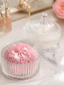 1pc Striped Glass Vanity Jar With Lid, Victorian Style Cosmetic Storage Container, Suitable For Loose Powder And Small Makeup Accessories, Elegant Bathroom Decor, Perfect Valentine's Day And Wedding Gift For Women, Wife And Girlfriend - Multicolor - View 2