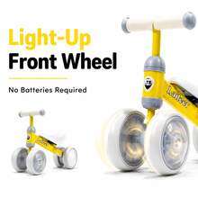 Balance Bike 1 Year Old – 4-Wheel Toddler Bike With Light-Up Wheels & Stable Steel Frame, Fun Toddler Outdoor Toys For Indoor Outdoor Play, Perfect As 1 Year Old Boy Gifts, Baby Toys 1 Year Old & 1st Birthday Girl Gifts Yellow - Yellow - View 7