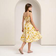 Vestido Infantil Floral Alcinha de Amarrar Menina Juvenil Rodado - Amarelo - Visão 4