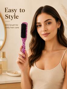 Leopard Print Edge Control Comb, Women's, Smooth Back Comb, For Flyaways, Hairline Styling Comb, Suitable For Smooth Ponytails, Buns And Updos, Pointed Tail Handle For Easy Sectioning, Travel Hair Styling Accessory - Multicolor - View 10