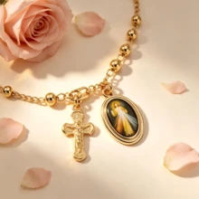 1pc Women's Fashion Bracelet, Gold Beaded Cross Bracelet, Catholic Rosary Bracelet, Religious Jewelry, Image Jewelry, Church Prayer/Christian/Christmas Baptism/Halloween/Thanksgiving/Easter Gift, Everyday Wear To Showcase Faith, Unisex - Gold - View 4
