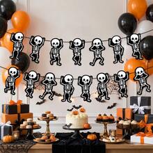 1 Set Cartoon Dancing Skeleton Garland, Halloween Spooky Skeleton Hanging Banner, Trick Or Treat Decoration, Photo Booth Prop, Halloween Backdrop, Party Supplies, Wall Decor, Room Decor, Outdoor Decor, Home Decor, Horror Holiday Party Atmosphere Decoration - A - View 4