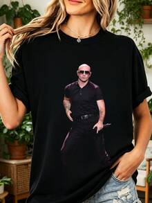Pitbull Concert Red Background T-Shirt 100% Cotton Live Stage Photo Latino Rapper - 黑色 - 查看 7
