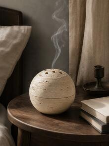 1pc Wabi-Sabi Style Round Hollow Stone Texture Incense Burner, Multi-Hole Spherical Aromatherapy Burner, 2 Colors Sandstone Dark Green, Yoga Meditation Healing Tea Room Decor Fragrance Gift - Stone Ball Incense Burner - View 8