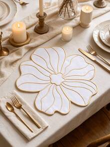 1-12pcs Large Petal White Gold Thread Embroidered Placemats, Southern French Cream Style Thickened Fabric Heat-Resistant Non-Slip Table Mats, Garden Party Anniversary Wedding Banquet Outdoor Picnic Spring Summer Table Decor - Multicolor - View 13