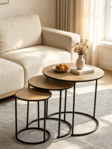 1pc Light Luxury Nested Round Mother-Child Side Tables, Multi-Functional Combined End Tables For Living Rooms, Space-Saving Iron Storage Racks For Small Apartments. - Multicolor - View 3