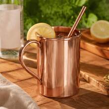 Mug Tembaga Murni 100% – Cangkir Minum Tembaga Padat dengan Pegangan; Cocok untuk Minuman Panas & Dingin, Kopi, Teh, dan Koktail; Ideal untuk Penggunaan di Rumah, Kantor, atau Bar dan sebagai Hadiah - Cangkir + Sedotan - MultiWarna - View 2