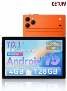 Qetupa Tablet Android, Tablet Android 15 10 Inci, Octa-Core, RAM 4GB ROM 128GB (Dapat Diperluas hingga 1TB), Layar HD 1280x800, WiFi 5G+2.4G, Bluetooth 5.2, Kamera Depan 5MP & Kamera Belakang 13MP, Baterai 6000mAh, 802.11ac BT 5.2, GPS, Membaca & Bermain Game - Jeruk - View 1