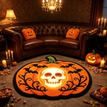 1 pieza Felpudo de calabaza con esqueleto malvado, alfombra de decoración de Halloween, felpudo de entrada, felpudo de puerta, alfombra pequeña, felpudo de bienvenida, alfombra, alfombra de cocina, decoración del hogar, alfombra de área, decoración del hogar - Multicolor - Ver 5