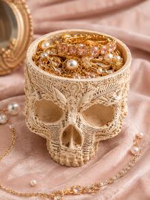 Caja de almacenamiento de joyas de resina con estilo gótico, bandeja de joyas con calavera vintage, organizador de escritorio, adecuado para anillos, pendientes, collares, llaves, tocador, dormitorio, entrada, estantería, dormitorio, decoración de fiesta de Halloween, regalo de decoración del hogar bohemio gótico, adecuado para mujeres y niñas - nuevo producto - Ver 2