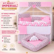Kit Berço Imperial 11 Peças + Ninho Redutor com Almofada Nuvem 100% Algodão - Rosa - Nuvem - Visão 3