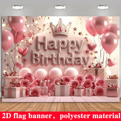 2D Flat 1pc Luxurious Crown And Balloon Birthday Party Background Banner, Suitable For Party Background Wall Decoration, Celebration And Birthday Anniversary Decor, Easy To Hang, Suitable For Indoor And Outdoor Use