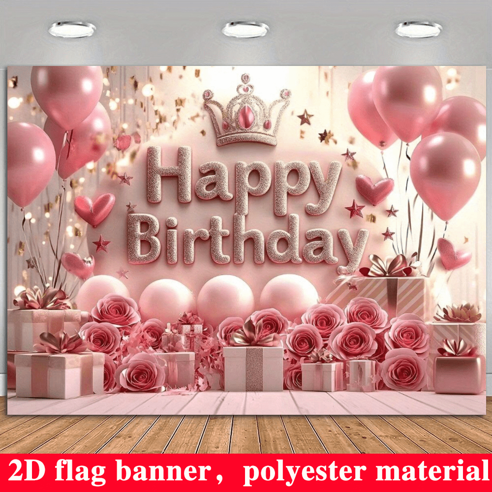 2D Flat 1pc Luxurious Crown And Balloon Birthday Party Background Banner, Suitable For Party Background Wall Decoration, Celebration And Birthday Anniversary Decor, Easy To Hang, Suitable For Indoor And Outdoor Use