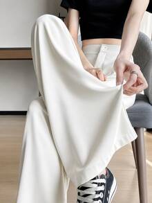 High-End Flowing Straight Leg Casual Maxi Pants For Women Spring - Apricot - View 2