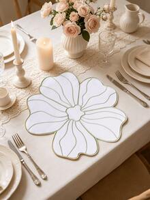 1-12pcs Large Petal White Gold Thread Embroidered Placemats, Southern French Cream Style Thickened Fabric Heat-Resistant Non-Slip Table Mats, Garden Party Anniversary Wedding Banquet Outdoor Picnic Spring Summer Table Decor - Multicolor - View 12