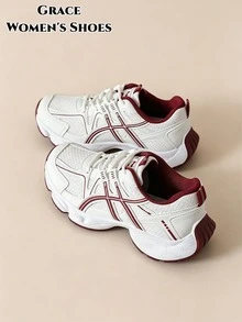 2026 Spring/Autumn New Thick Sole Platform Sneakers, Designed For Petite Women, Multiple Styles Available, Casual Fashion, White Thick Sole - Red - View 6