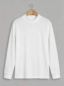 GRDR Men's Casual Mock Neck Long Sleeve T-Shirt | Daily Wear | Casual Commute Outfit - White - View 7