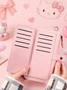 SANRIO 1件 Hello Kitty 印花長款錢包，大容量手拿包附腕帶，含卡槽、零錢袋與拉鍊開合，適合日常出行 - 彩色 - View 9