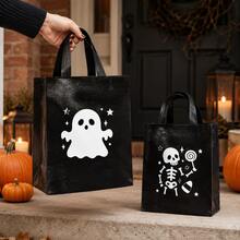 12pcs Halloween Black Gift Bags, Day Of The Dead Ghost & Skeleton Pattern Party Favor Packaging Bags, Holiday Decoration Tote Bags - 20x25x10cm - View 6
