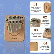 Smile Pattern 9-Tone Thumb Piano, Wooden Kalimba, Pre-Tuned, Portable Handheld Performance, Suitable For Beginners/Party Performance/Also A Great Gift For Family And Friends - Apricot - View 2