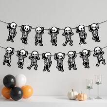 1 Set Cartoon Dancing Skeleton Garland, Halloween Spooky Skeleton Hanging Banner, Trick Or Treat Decoration, Photo Booth Prop, Halloween Backdrop, Party Supplies, Wall Decor, Room Decor, Outdoor Decor, Home Decor, Horror Holiday Party Atmosphere Decoration - A - View 6