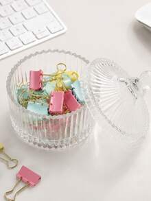 1pc Striped Glass Vanity Jar With Lid, Victorian Style Cosmetic Storage Container, Suitable For Loose Powder And Small Makeup Accessories, Elegant Bathroom Decor, Perfect Valentine's Day And Wedding Gift For Women, Wife And Girlfriend - Multicolor - View 4