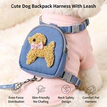 1pc Cute Cartoon Puppy Backpack Harness Dog Leash Set, Adjustable Soft Pet Harness With Storage Pouch, Comfortable No-Choke Vest For Small And Medium Dogs, Dog And Cat Supplies, Suitable For Outdoor Walking - Pink - View 4