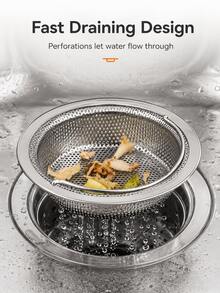 3Pcs Stainless Steel Sink Strainers, Removable Drain Filters For Catching Food Scraps And Debris, Anti-Clog Kitchen Sink Accessories For Daily Use - View 1