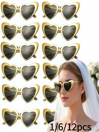 12/6/1 Adet Düğün Sezonu ve Müzik Festivali İçin Altın Kalp Şeklinde Moda Gözlük, Kadın Gözlüğü, Düğün Gereçleri ve Parti Malzemeleri, Gelinler, Bekarlığa Veda Partileri, Noel Partileri, Doğum Günleri ve Sevgililer Günü Partileri İçin Mükemmel, Damatlar ve Misafirler İçin Uygun Unisex Dekoratif Gözlük