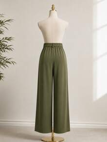 Women's Fashion Pocket Button Decor Loose High Waist Tapered Suit Pants - Khaki - View 5