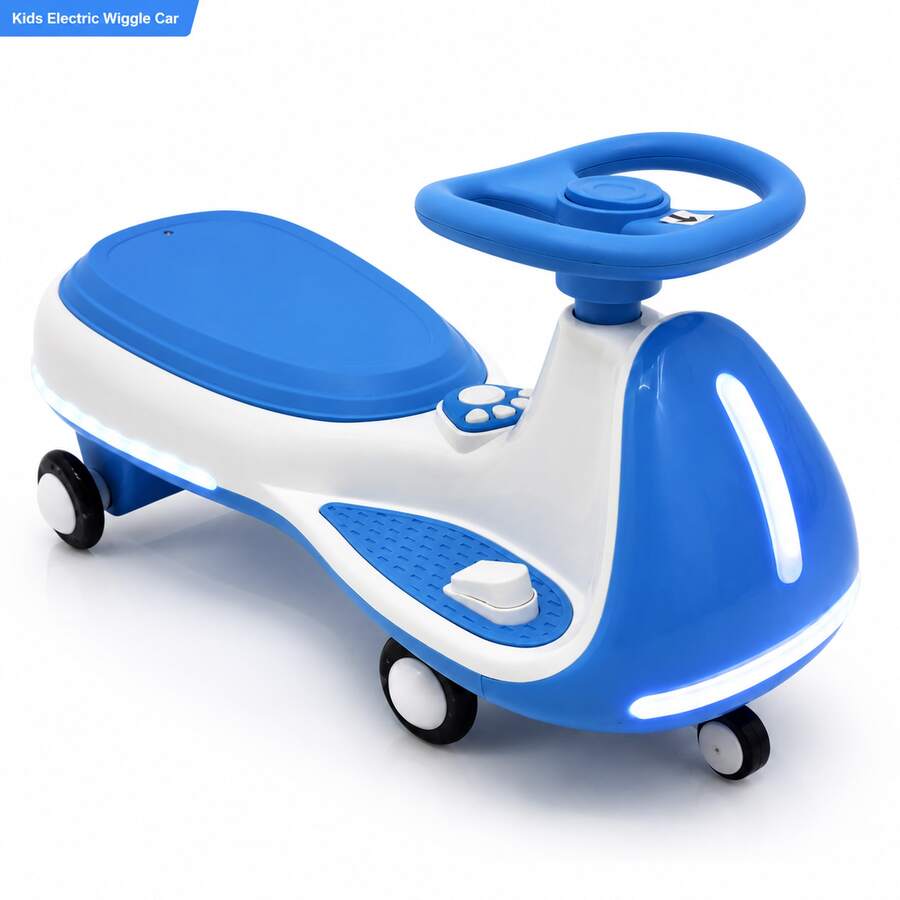12V Electric Ride On Wiggle Car For Kids 3-8, 2-In-1 Electric & Manual Riding Toy With Bluetooth Music, LED Wheels & Early Education, Rechargeable Outdoor Ride On Toys For Boys Girls, Ideal Toddler Electric Ride On Toys & Kids Motorized Car.Blue - Blue - View 1