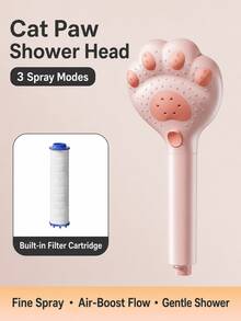 Cabezal de ducha de mano ajustable, diseño de pata de gato, 3 modos de masaje, filtro incorporado, adecuado para baño, montado en la pared o colgante, material de plástico, solo para ducha - multicolor - Ver 12