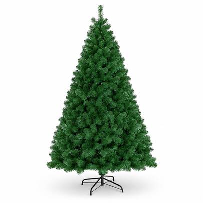 1 pieza Árbol de Navidad artificial verde completo, árbol de Navidad verde sin iluminar con soporte de metal, tamaño 3.9FT/4.9FT/5.9FT/6.9FT/7.9FT, correspondiente a 200/300/600/800/1000 puntas, forma de árbol clásica densa, adecuado para hogar, oficina, tienda, decoración de fiesta y vacaciones