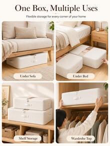 1pc Foldable Zipper Fabric Storage Bag, Large Capacity Organizer Bag With Transparent Window, Suitable For Storing Blankets, Pillows, Also Can Be Used For Holiday, Room, Home, Bedroom Decor. Home Decor. Room Decor. Household - White - View 5