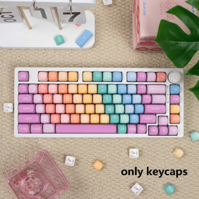 126 Keys Soft Candy Dark Keycaps MOA Height PBT Material Side-Printed Translucent Keycap Set Compatible With 61/64/68/75/84/87/96/98/100/104