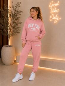 Girls' 2-Piece Thermal Fleece Set (Sizes 8-14) With Hood And Jogger Pants - 乾枯玫瑰色 - 查看 3