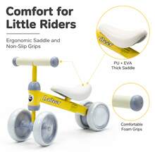Balance Bike 1 Year Old – 4-Wheel Toddler Bike With Light-Up Wheels & Stable Steel Frame, Fun Toddler Outdoor Toys For Indoor Outdoor Play, Perfect As 1 Year Old Boy Gifts, Baby Toys 1 Year Old & 1st Birthday Girl Gifts Yellow - Yellow - View 2