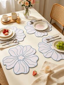 1-12pcs Large Petal White Gold Thread Embroidered Placemats, Southern French Cream Style Thickened Fabric Heat-Resistant Non-Slip Table Mats, Garden Party Anniversary Wedding Banquet Outdoor Picnic Spring Summer Table Decor - Multicolor - View 7